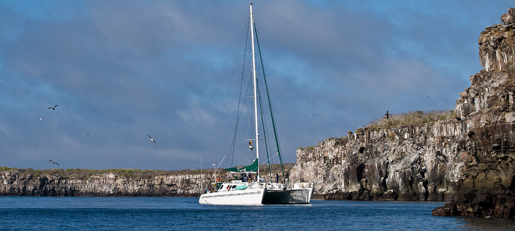 Nemo II at anchor in Isla Genovesa caldera